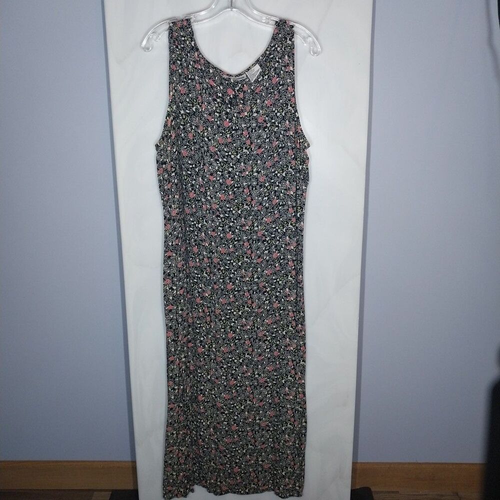 Vintage 90s Floral Maxi Dress 3X Sleeveless Grunge Boho Crinkle Slit